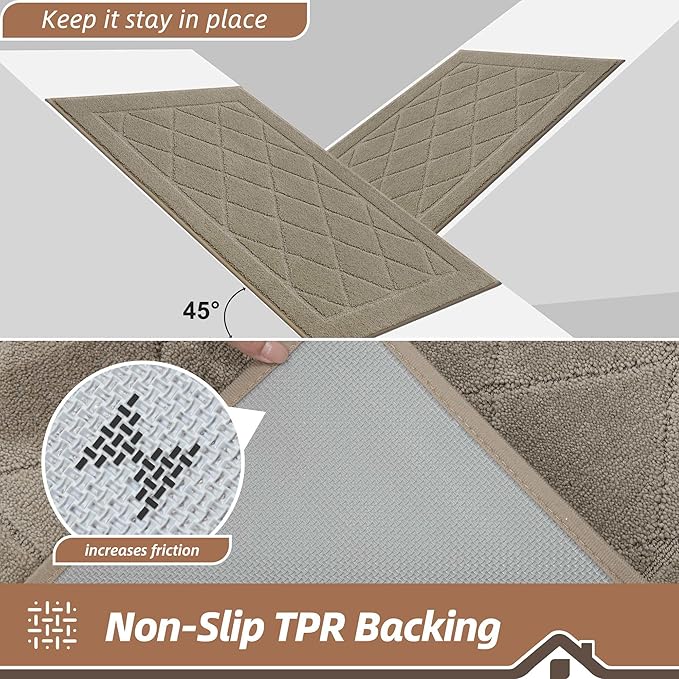 BEQHAUSE Dirt Trapper Door Mat 24" x 60", Doormat Non-Slip Entryway Rugs Washable, Dog Door Mat Stain Resistant and Absorbent Welcome Floor Mat for Front Back Door, Mud Wet Shoes & Paws, Beige