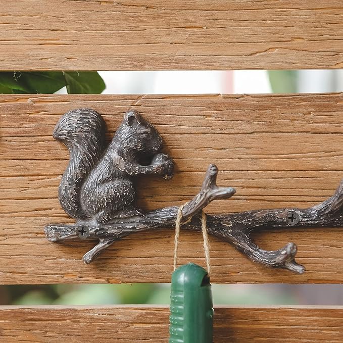 NIKKY HOME Cast Iron Rustic Coat Hook Hanger Vintage Squirrel Decorative Wall Hooks Practical Metal Storage Organiser Wall Mounted Hanging Hooks for Garden Tools Keys Indoor Outdoor Decoration