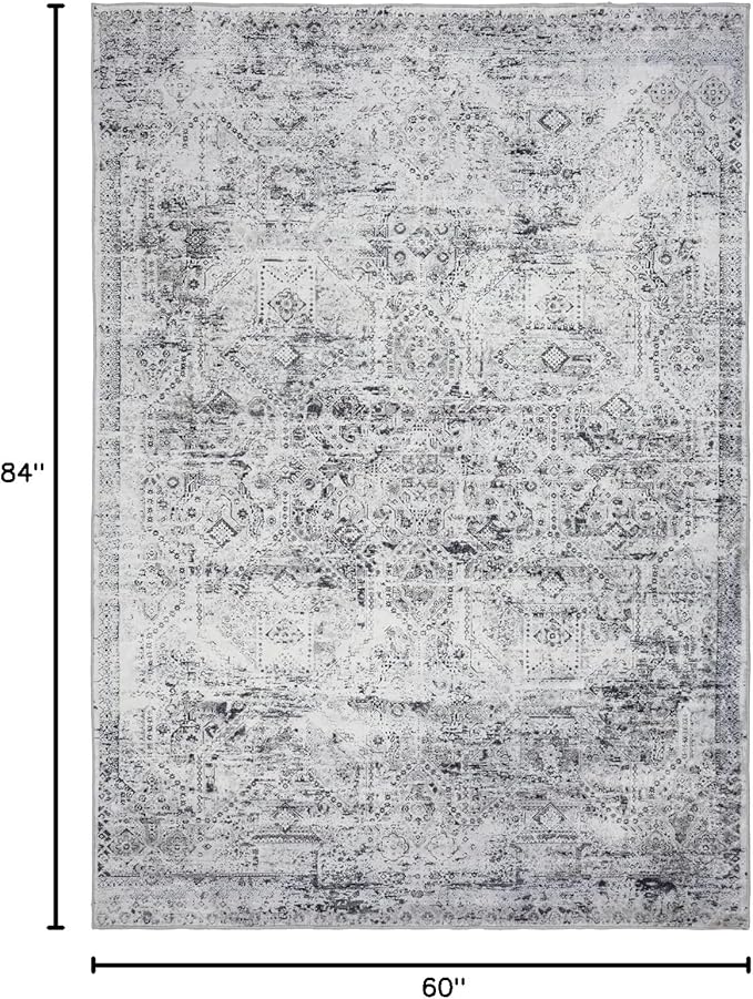 Domitapis Area Rug 5×7, Vintage Boho Rug,Ultra-Soft Low Pile, Washable, Non Slip,Stain Resistant Printed Carpet for Living Room Bedrooms Playroom Office Kitchen, Classic Grey.