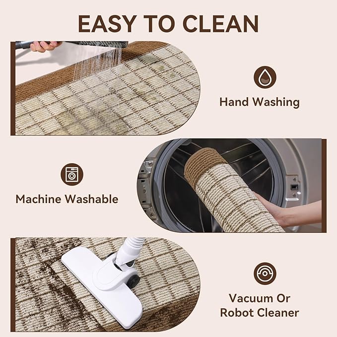 Kitchen Mats for Floor 17"x30", Non-Slip Washable Kitchen Rugs, Absorbent and Stain Resistant Kitchen Rug, Durable Comfortable Rugs for Kitchen, Hallway, Laundry & Sink, Brown