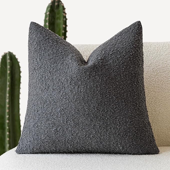 Foindtower Decorative Textured Boucle Throw Pillow Covers Accent Solid Pillow Cases Neutral Soft Cozy Couch Cushion Case for Chair Sofa Bedroom Living Room Home Decor 26 x 26 Inch,Dark Grey