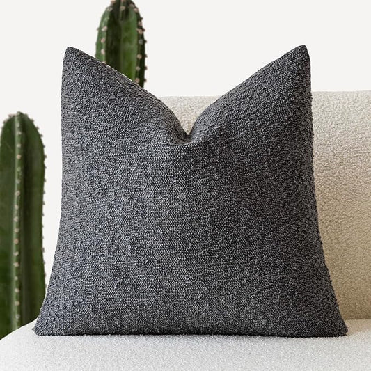 Foindtower Decorative Boucle Throw Pillow Covers Accent Solid Pillow Cases Cozy Soft Textured Couch Cushion Case for Chair Sofa Bedroom Living Room Home Decor 22 x 22 Inch,Dark Grey