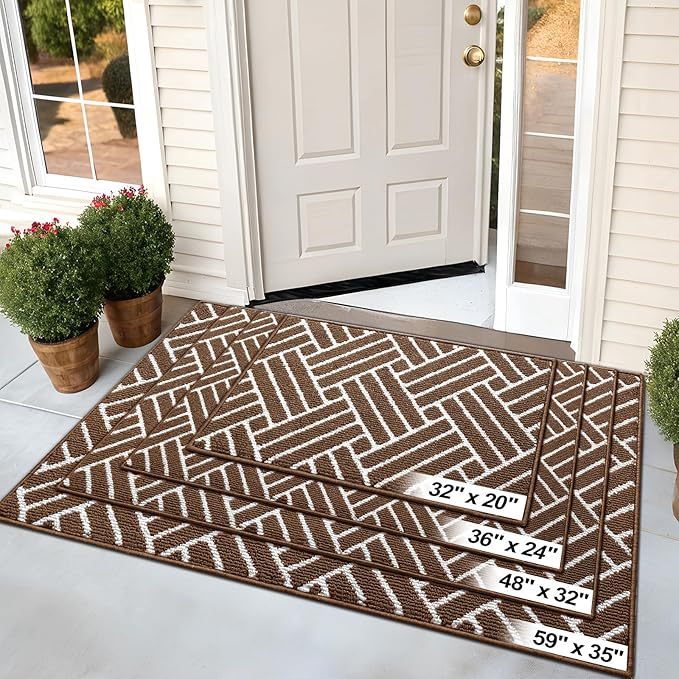 OLANLY Indoor Door Mat, 32x20 Inch, Dirt Resistant and Absorbent, Non-Slip Rubber Backing Floor Mats, Easy Clean Low-Profile Doormat for Entryway, Front Door, and Inside Entrance, Coffee