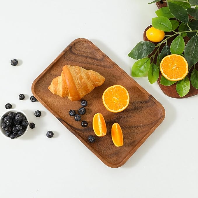 Premium Quality Durable Walnut Rectangular Wooden Plate 12"-100% Natural Wood Serving Plate for Coffee Table-Great Home Decor Platter for Breakfast & Dining
