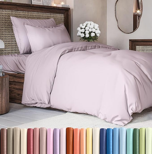 Duvet Cover Twin/Twin XL Size Set - Extra Soft Duvet Cover 68 x 90 with 1 Pillow Sham - Hotel Luxury, Easy Care and Fade Free w/ Zipper Closures & Ties - Comfy, Breathable Bedding Set (Light Lavender)