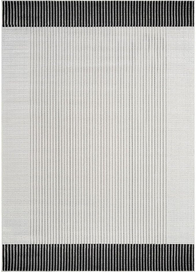 Luul Home Modern Micro Loop Indoor Area Rugs for Living Room Bedroom Kitchen Geometric Striped Black-White 4x6 Luxury Durable Low and High Pile Non-Shedding Stain Resistant Soft Area Carpet 4 x 6