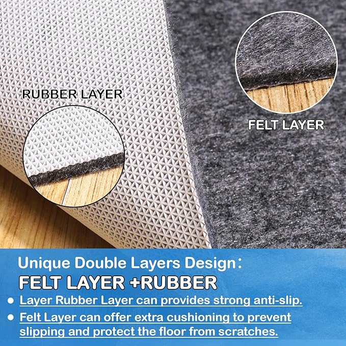 Non-Slip Rug Pads 9 x 12 ft, 100% Waterproof Extra Large Area Rugs Non Skid Rug Pad for All Floors and Finishes Durable Hardwood Floor Protective Felt Keeps Rugs in Place, Safe and Secure