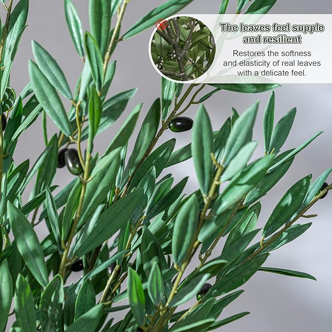 8PCS Premium Artificial Olive Branches for Vases - Realistic PU & Silk Faux Greenery Stems, 3 Sizes, Bendable Wire Stems, Low Maintenance Home/Office/Holiday Decor(No Vase