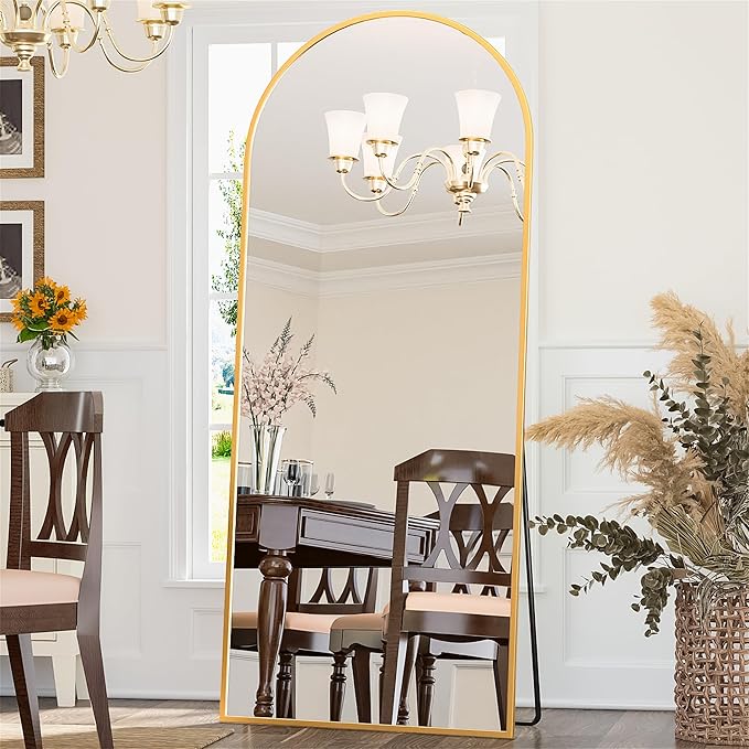 Antok Full Length Mirror, 71"x28" Arched Floor Mirror, Mirror Full Length with Stand, Wall Mounted Mirrors for Living Room Bedroom,Gold