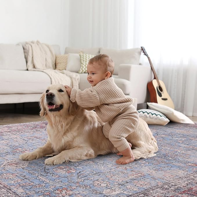 Vanmoos 4x6 Area Rug - Machine Washable, Non-Slip Soft Carpet for Living Room, Bedroom, Office, Dining Room - Durable Accent Rug for Farmhouse & High-Traffic Areas, Rustic Vibes/Rust