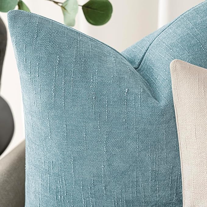 Foindtower Pack of 2 Soft Textured Chenille Throw Decorative Pillow Covers Square Accent Solid Cushion Cover Neutral Lumbar Pillow Case for Couch Sofa Bedroom Living Room 12x20 Inch,Light Blue