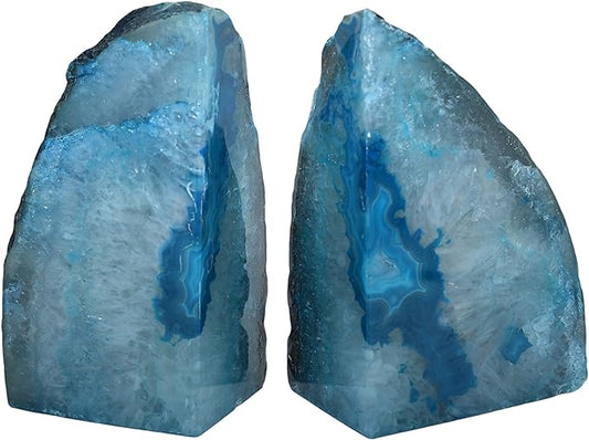 Nature's Decorations Agate Bookends - A Quality Teal Geode with Non-Skid Rubber Bumpers for Shelves, Office, Home Decor - Heavy Duty Cool Crystal Stone (2-3 LB)