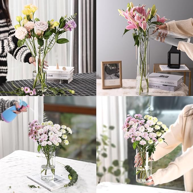 4 Pack Acrylic Cylinder Vases for Centerpieces,10 inch Tall Clear Flower Vases, Unbreakable Vases,Hurricane Candle Holders Floating Candle Vase for Wedding Dinner Table Party Living Room Decor