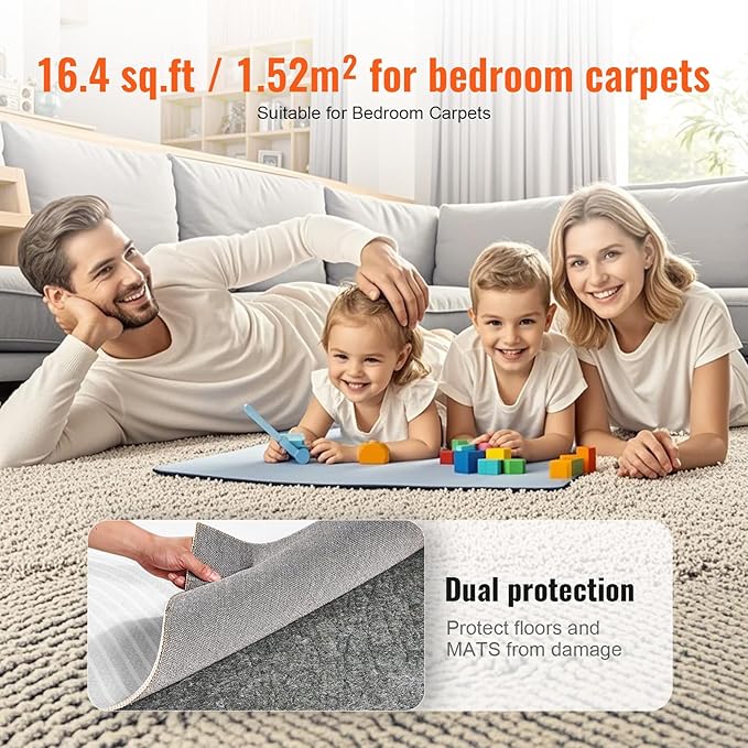 VEVOR 5' x 8' Non-Slip Rug Pad Gripper - 1/4" Thick Polyester Felt & Latex Backing Padding Cushion for Area Carpet Runner Hardwood Floors Living Room - Grey