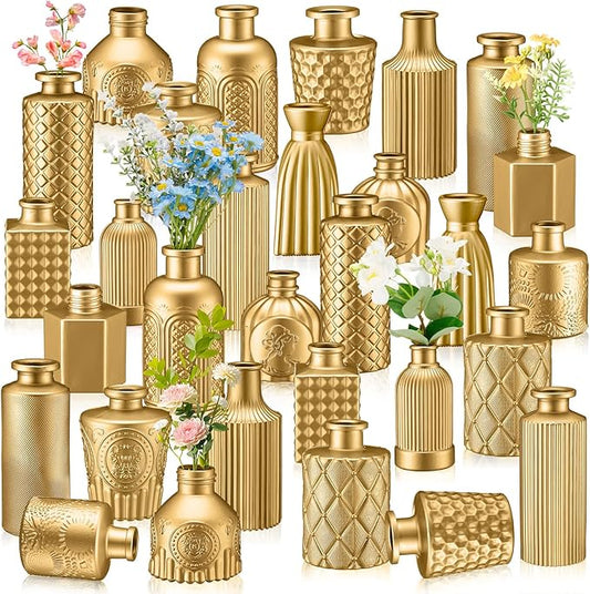 Yaomiao 30 Pcs Vases Bulk Colored Flower Glass Bud Vases Valentine Vintage Colored Glass Bottles Colorful Rustic Embossed for Home Wedding Table Decorations Gifts