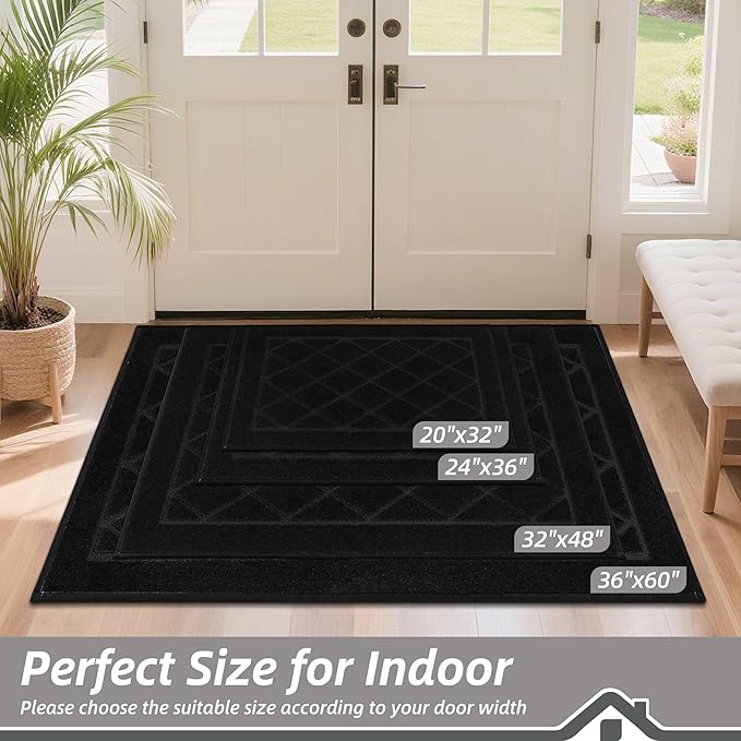 BEQHAUSE Dirt Trapper Door Mat 24" x 36", Doormat Non-Slip Entryway Rugs Washable, Dog Door Mat Stain Resistant and Absorbent Welcome Floor Mat for Front Back Door, Mud Wet Shoes & Paws, Black
