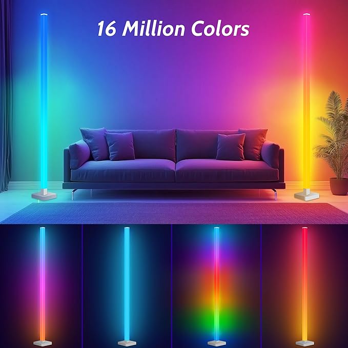 ICRGB Corner Floor Lamp, DIY Floor Lamp with Music Sync and 16 Million Colors, Color Changing Standing Floor LED Lights for Bedroom Living Room Decor, Ambient Mood Lighting Gaming Accessories