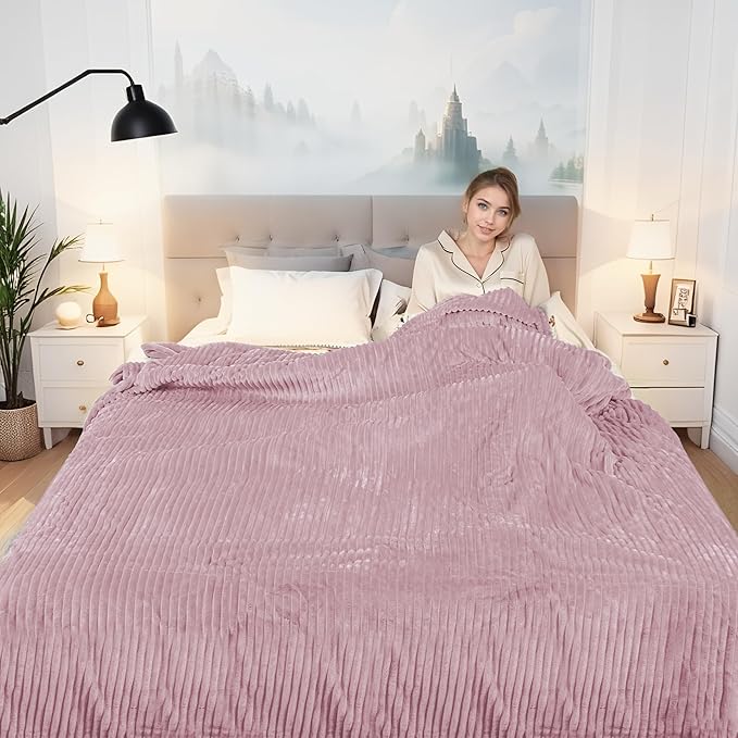 Electric Heated Blanket Twin Size 62"x84" with Cozy Flannel, 6 Heat Settings & 10 Hours Auto Off, Soft & Cozy Warming Throw for Home, Office, or Bed, Machine Washable, Pink