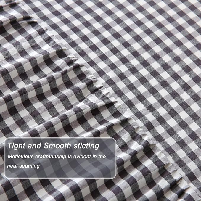 Silnuo Black/White Plaid Bed Skirt Washed Cotton Shabby Gingham Checkered Dust Ruffle King Size 18" Bedding(1 Bed Skirt Only)