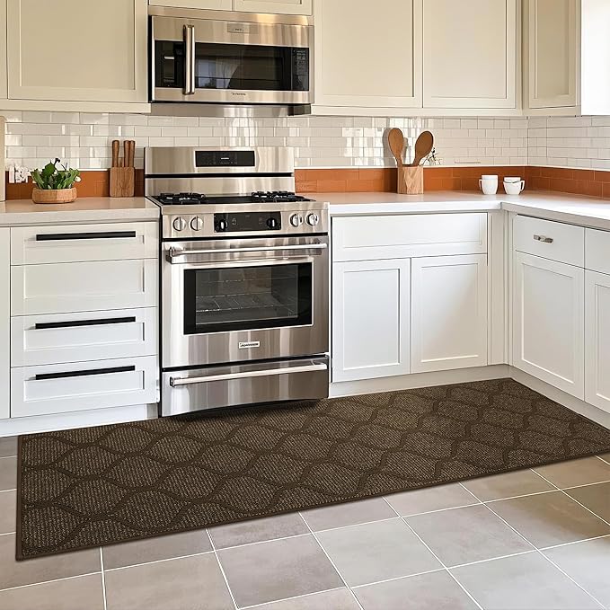 COSY HOMEER Kitchen Rug Non Slip Washable 24"x71", Absorbent Kitchen Mats for Floor, Runner Rugs for Kitchen Floor, 100% Polypropylene Kitchen Sink Rug (Brown)