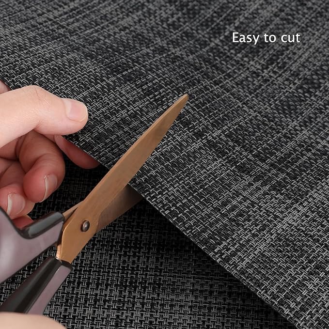 Myir JUN Placemats Set of 6, Vinyl Woven Placemats Place Mats Indoor Washable Table Mats Non-Slip Place mats for Dining Table (Dark Gray-Black, Set of 6)