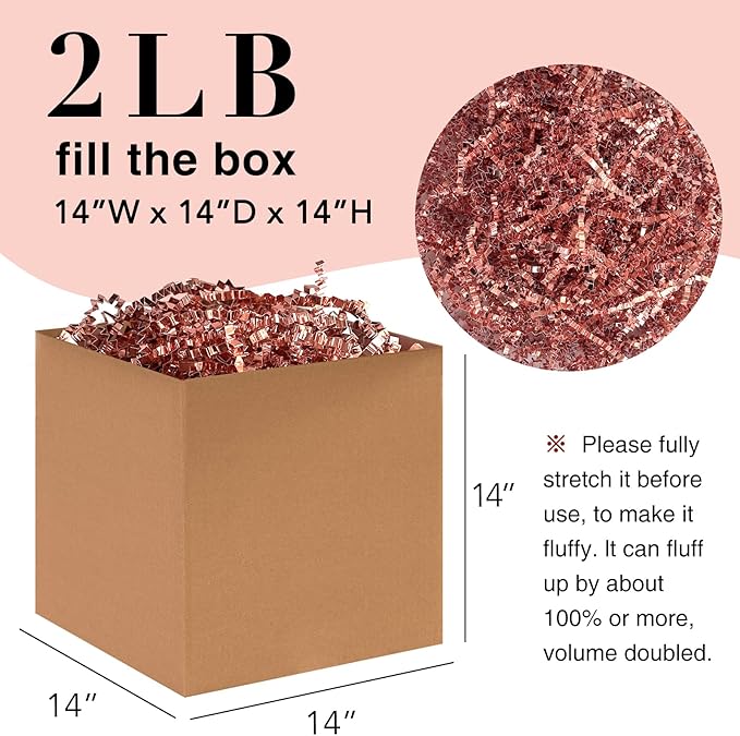 2LB Crinkle Paper Shred Filler for Gift Box Bag and Basket On Holidays(Rose Gold)