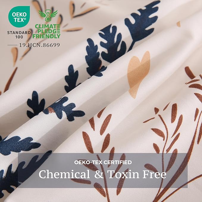 JSD Fall Floral Duvet Cover Set Queen Size, 3 Piece Boho Ferns Printed Microfiber Comforter Covers Zipper Closure