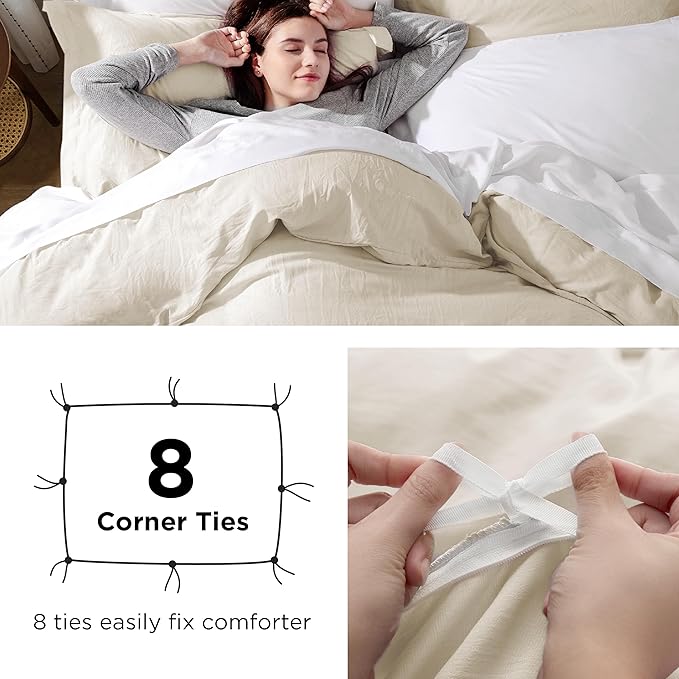 Bedsure Oat Milk Duvet Cover King Size - 3 Pieces Prewashed Cotton-Like Extra Soft Bedding Set, Includes 1 Duvet Cover 104x90 Inches with Zipper Closure & 2 Pillow Shams, Comforter Not Included