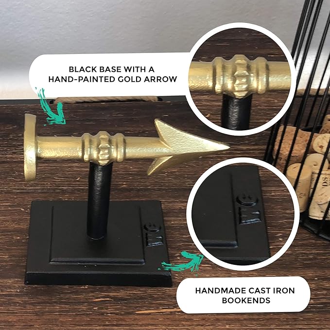 Large Gold Arrow Metal Bookends | Heavy, Decorative, Farmhouse, & Unique for The Bookshelf by Wallcharmers