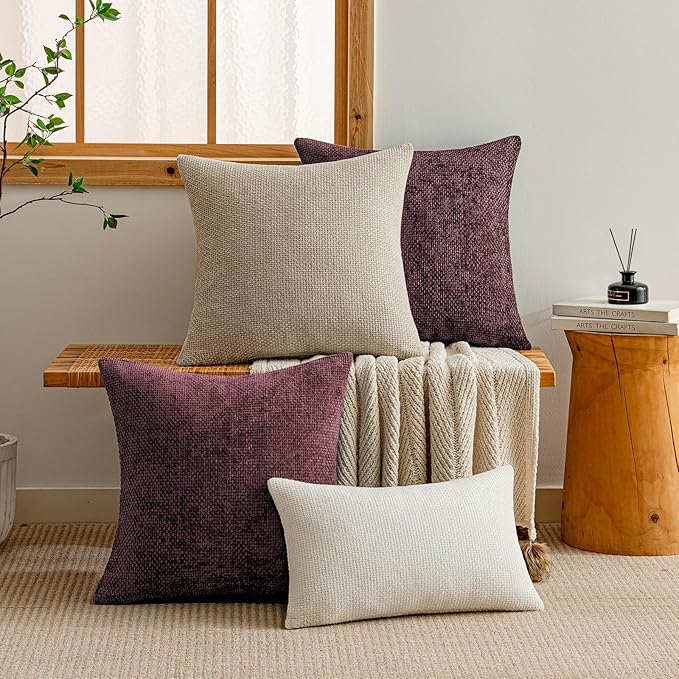 a moment Christmas Wine Red Chenille Throw Pillow Covers 22x22 Inch Pack of 2 Modern Decorative Throw Pillow Covers Farmhouse Cross Covers Home Decor for Sofa Bedroom Living Room