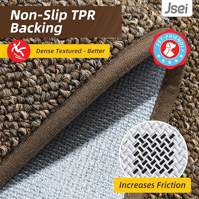 JSEI Dirt Trapper Door Mat 36"x60" Non-Slip Washable Entrance Mat, Dog Doormats, Absorbent & Fade-Resistant Floor Mats, Low Profile Welcome Mats for Entryway, Front Door, and Inside Entrance, Brwon