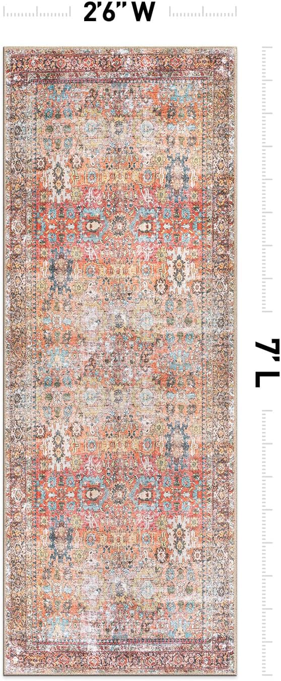 Rugshop Multi Transitional Distressed Runner Rug — Machine Washable & Non‑Slip, 2'6"x7' for Hallway, Entryway and Kitchen