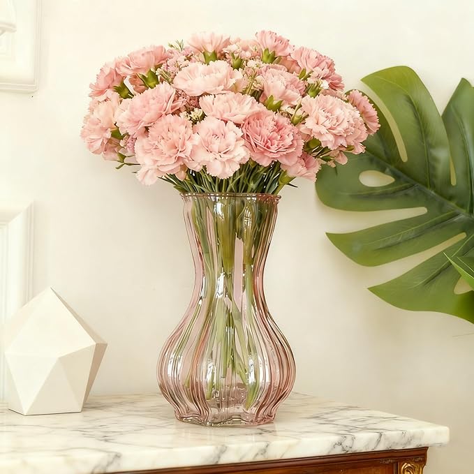 Flower Vase,Glass Vases Set of 2,Blush Clear Pink Vase 8 inch,for Home Decor,Valentains Day Decorations Indoor,Gifts,Wedding,Anniversary,Centerpieces
