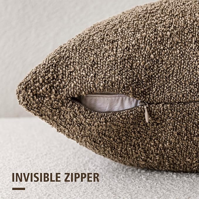 Foindtower Decorative Textured Boucle Throw Pillow Covers Accent Solid Pillow Cases Neutral Soft Cozy Couch Cushion Case for Chair Sofa Bedroom Living Room Home Decor 22x22 Inch,1PC,Light Brown