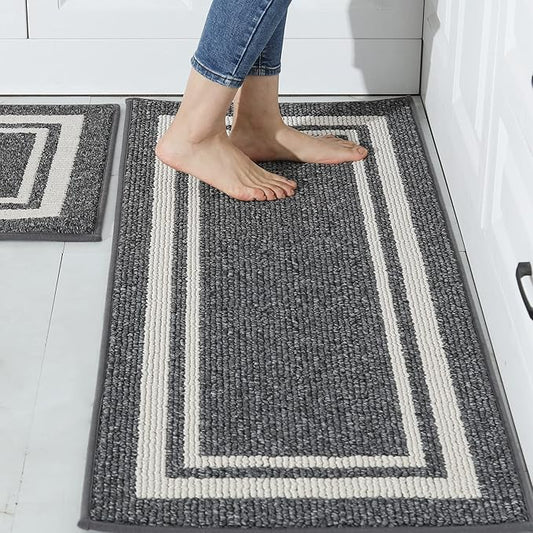 COSY HOMEER Kitchen Rugs Non-Slip 20x30/20x48 Inch Thick Polypropylene Standing Mat for Home Machine Washable, Black Frame