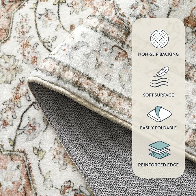 Lahome Oriental Kitchen Runner Rug,2x6 Washable Runners for Hallways Non-Slip Bathroom Rug Runner 6ft,Ultra-Thin Soft Indoor Rug Boho Traditional Carpet Runner for Bedroom Laundry Room Terracotta