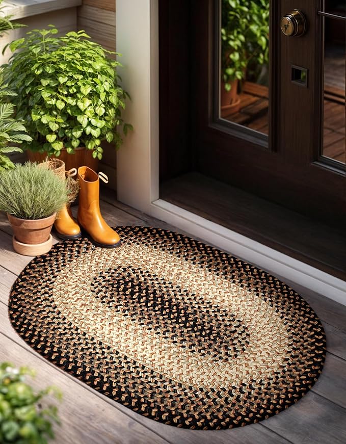 RRI Home Decor EastEnd EL83 Charcoal 2' x 3' Oval - Braided Area Rug, Home Decor, Floor Mat or Bedroom Rug - Easy Care, Ideal for High Traffic Areas in Hallway and Living Room - Made in USA