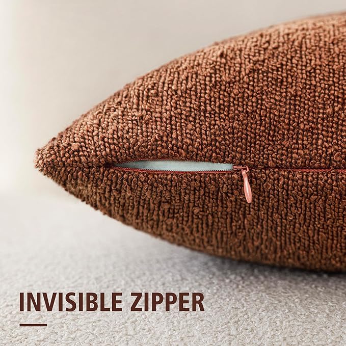 Foindtower Decorative Textured Boucle Throw Pillow Covers Accent Solid Pillow Cases Neutral Soft Cozy Couch Cushion Case for Chair Sofa Bedroom Living Room Home Decor 22x22 Inch,1PC,Red Taupe