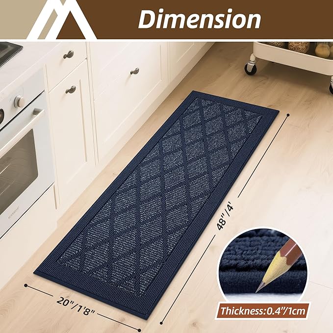 COSY HOMEER Kitchen Rug Non Slip Washable, 20"x48" Absorbent Kitchen Mats for Floor, Runner Rugs for Kitchen Floor, 100% Polypropylene Kitchen Sink Rug (Blue)