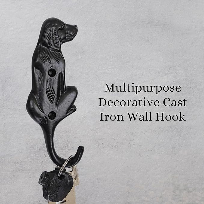 Set of 3 Cast Iron Dog Shape Coat Hooks Wall Art Decor-Dog Shape Hangers and Key Holder-Clothes Rack and Backpack Hanger-Coat Hooks Home Decor for Storage, Living Room, Hallway, Office