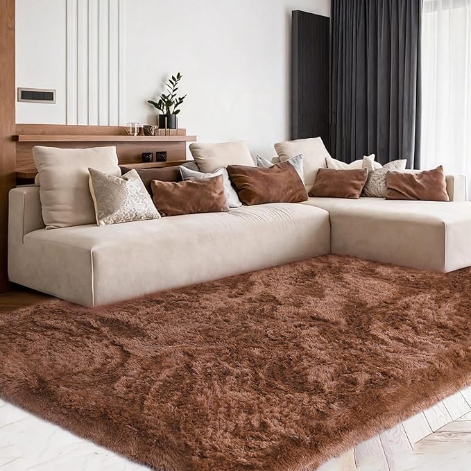Mtandyx 5x7 Plush Fluffy Area Rugs, Large Soft Carpet, Upgraded Non-Slip Rectangular Rug for Living Room, Bedroom, Kids Room, Dorm, Modern Home Decor Aesthetic,Brown.