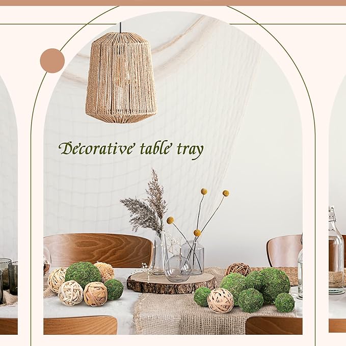 Jetec 18 Pcs Decorative Balls for Centerpiece Bowls 12 Green Moss Balls + 6 Wicker Rattan Cord Decorative Bowl Vase Fillers for Garden Vase Bowl Home Party Table Farmhouse Rustic Wedding Decor