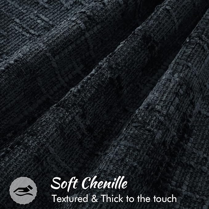 decorUhome Chenille Throw Pillow Covers 16x16 Set of 2, Thick Textured Slubby Neutral Decorative Pillow Covers with Elegant Design for Couch, Sofa, Living Room, Black