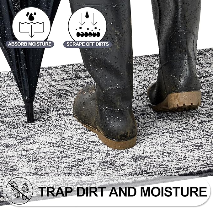 REFETONE Doormat, 32'x40', Indoor Absorbent Non Slip Dark Grey Doormat, Resist Dirt, Machine Washable, Low-Profile Entry Rug for High-Traffic Areas, Housewarming Gift