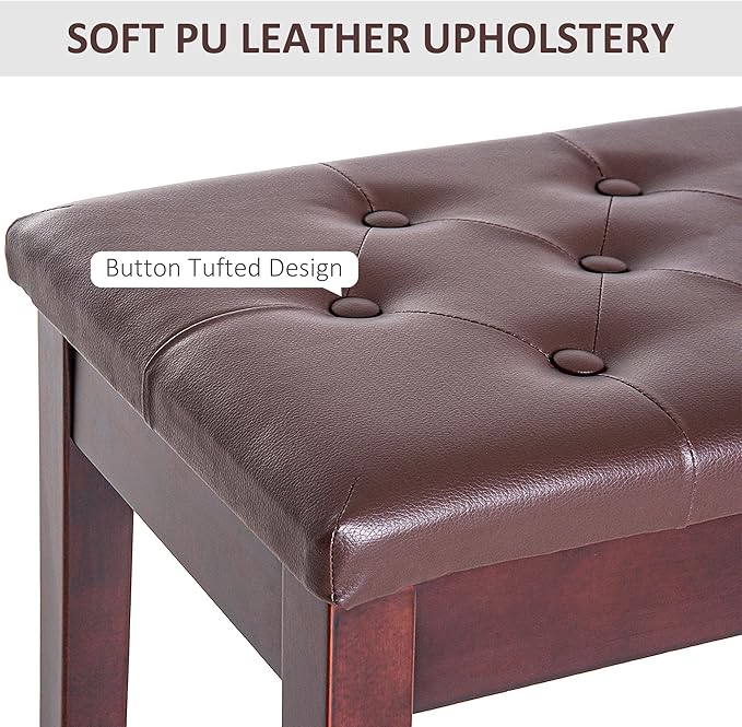 HOMCOM Piano Bench, Duet Piano Chair with Faux Leather Padded Cushion and Wooden Frame, Button Tufted Keyboard Bench, Brown
