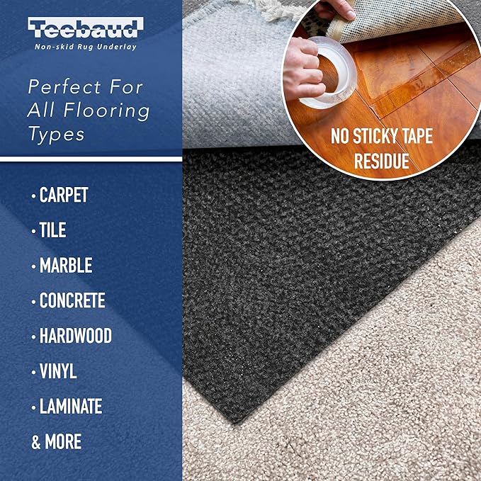 2' x 11' Non-Slip Rug Pad, Reversible Gripper, Non Skid Pads for Hardwood, Vinyl, Tile, Laminate Floors, Keep Area Rugs Secure, Natural Materials Safe for Indoor Flooring, ¼” Thick