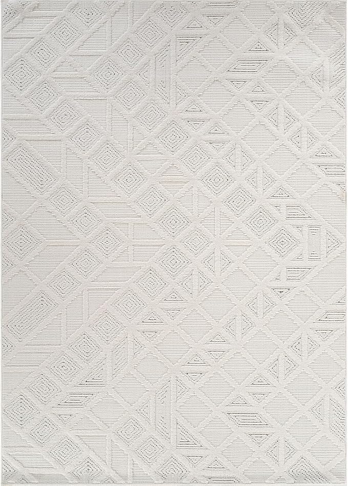 Luul Home Modern Micro Loop Indoor Area Rugs for Living Room Bedroom Kitchen Geometric Square White 5x7 Luxury Durable Low and High Pile Non-Shedding Stain Resistant Soft Area Carpet 5 x 7
