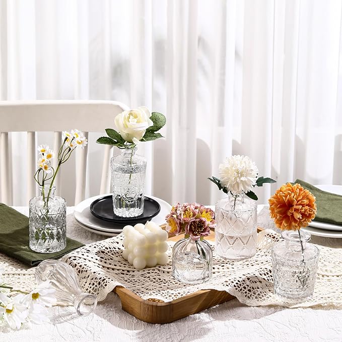 Bud Vases in Bulk 32, Clear Glass Bud Vases for Centerpieces, Small Vases for Flowers, Mini Vintage Flower Vase for Centerpieces, Wedding Table Decor, Home Decor