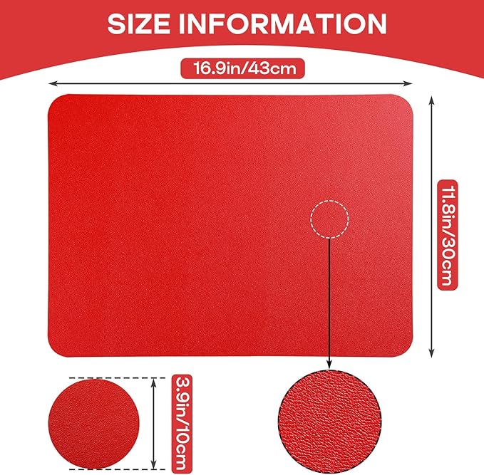 Faux Leather Placemats Set of 6, Vinyl Placemats Heat Resistant Place Mats, Waterproof Oil-Proof Wipeable Dining Table Mats and Coasters for Kitchen, Indoor, Outdoor (Red)