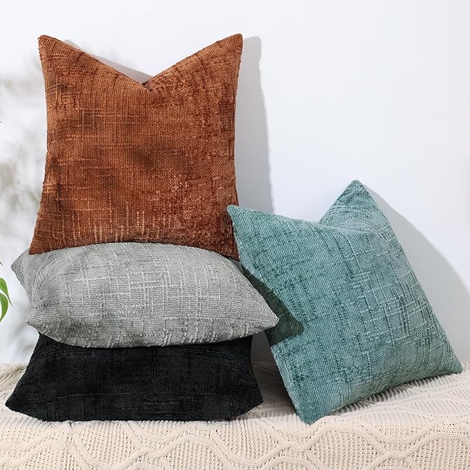 decorUhome Neutral Grey Chenille Euro Sham Throw Pillow Covers 26x26 Set of 2 Textured Slubby Couch Pillow Covers Farmhouse Accent Modern Neutral Decorative Pillow Cases for Bed Sofa Living Room